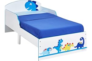Hellohome Cama Infantil con diseño de Dinosaurio, Madera, Blanco, 142.00x77.00x59.00 cm