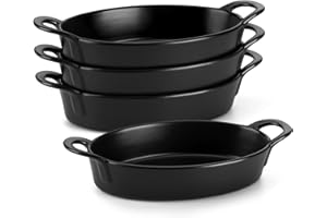 MALACASA Oval Ceramic Lasagne Dishes for Oven, Oven Baking Dishes, Ideal for Lasagne Shepherds Pie and More - Small Lasagne Dish, Pie Dish, for Oven Safe, Set of 4, 22 OZ, Black