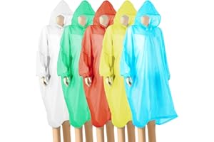 wehers 5 Pack Disposable Rain Ponchos - One Size Rain Poncho Waterproof Emergency Raincoats Rain Poncho Adult Rain Coats With Hood and Sleeves Ideal for Festivals, Camping, Fishing, Theme Parks