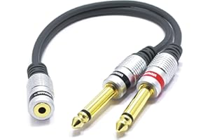 VITALCO Adaptateur Femelle Jack 3,5mm vers 2X Mâle 6,35mm Mono Câble Audio Mini 3.5 Stereo Connecteur Séparateur TRS vers Double 6.35 TS