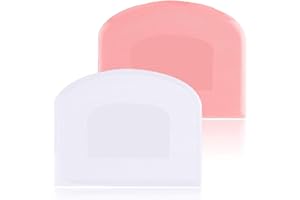 Ailiver Raspador de pasta de plástico, cuerno, cortador de pasta, 2 piezas de plástico, raspador de pastelería, espátulas para pan para cocina, pastelería, panqueques, 12 x 9,5 cm (rosa+ blanco)
