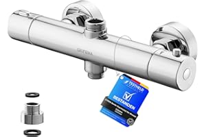 GRIFEMA G17005 Thermostatic Shower Mixer Bar Two Outlet, Wall Mounted Shower Mixer Tap,Anti-Scald, with TOP 3/4" and Bottom 1/2" BSP, Chrome,Silver