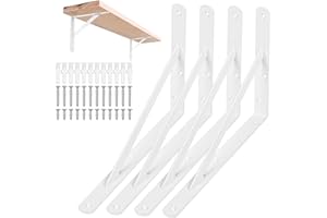BJBJJIU 4 Pz Staffe per Mensole Pesanti Reggi Mensola da Muro, Staffa per Mensola, Staffe a Triangolari, Supporti per Scaffali, Mensole Montate a Parete Galleggianti, bianco/280X200X25X3MM