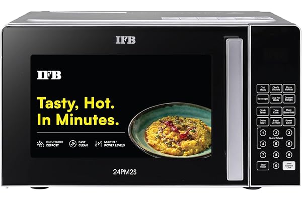 IFB 24L Solo Microwave Oven with 69 Auto Cook Menus (24PM2S, Silver, Mug Recipes, Steam Clean, Auto Reheat, Preset Timer, Pow