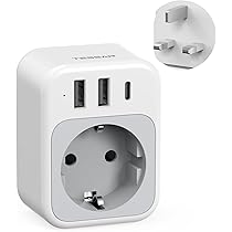 Reisstekker Adapter UK naar DE - Type G USB A & C 2.4A