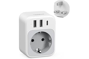 ‎TESSAN TESSAN Adapter Anglia Niemcy Wtyczka, 4 w 1 Adapter UK z USB C i 2 USB A, Przenośny adapter gniazdowy Anglia, Adapter podróżny UK 3250 W, Adapter podróżny typu G dla Wielkiej Brytanii, Irlandii