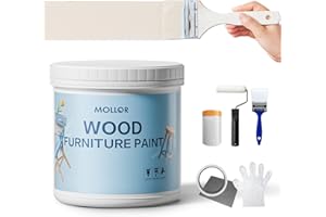 Mollor Matt Schwarz Holzfarbe Innen, Langlebig Farbe Für Möbel Ohne Schleifen, Kreidefarbe Shabby Chic Feinste Farbe Innen und Außen Möbellack Bastellfarbe (16oz/500g, Cremeweiß mit Werkzeugen)