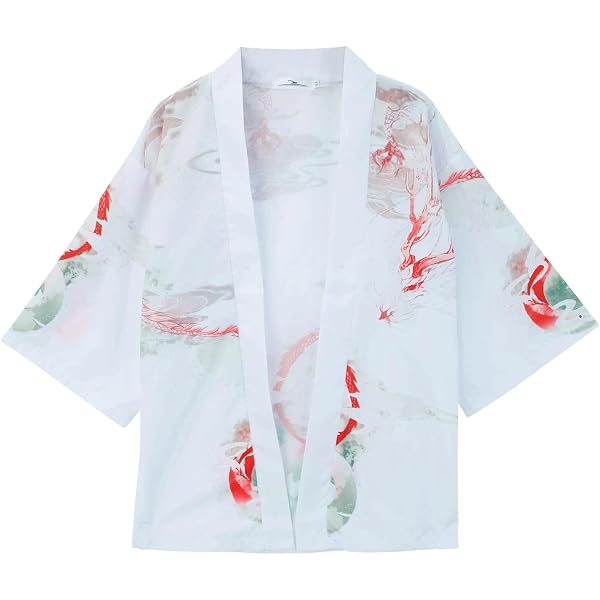 Kimono Haori Unisexe Manches 3/4 - Imprimé Ample, Veste Légère Demi-saison - Style Japonais Décontracté
