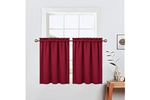 LinTimes Kurze Fenstervorhänge,Verdunkelungsvorhang für Küche Fenster,Thermische Fensterbehandlung und Cafe-Vorhang zur Raumverdunkelung 66cmx91cm(26x36 inch),2 er Set Rotwein