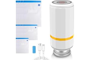 LOCKGO Portable Automatic Vacuum Sealers Set, Mini Handheld Food Vaccum Compression Pump Pack Machine with 10 Reusable Vac Sealer Bags, Easy Seal Bag Sealer for Meat Vegetables Food Storage Space-Saving