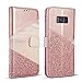 Price comparison product image Samsung Galaxy S7 Edge Case,Premium Bling Glitter [Magnetic Closure] PU Leather [Ceramic Pattern] Flip Wallet Stand Function Folio Inner Soft TPU Case with [Card Slots] Case Cover for Samsung Galaxy S7 Edge - Rose Gold