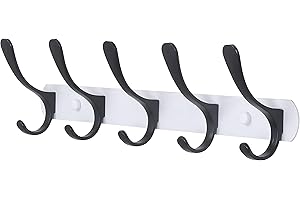 SKOLOO Moderno Perchero de pared ganchos, 5 Ganchos, Metal, para colgar abrigos, chaqueta, mochila, sombrero, negro sobre blanco