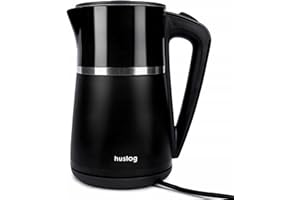 Huslog Bollitore Elettrico 1,7 L Doppia Parete, 2200 W, Riscaldamento Rapido, Silenzioso e Sicuro, Base 360° Senza Fili, Coperchio Rimovibile, Beccuccio di Precisione, Nero