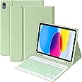 MMK iPad 10th Generation Case with Keyboard 10.9" 2022, iPad Keyboard10th Generation Case for (A2757/A2777/A2696), iPad Case with Detachable Bluetooth Keyboard & Pencil Holder (Green)