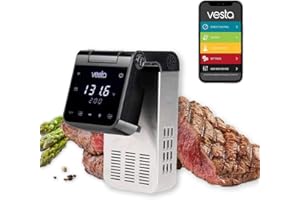 V VESTA PRECISION Vesta Sous Vide Imersa Elite 1200W Fornello a bassa temperatura con applicazione di controllo Wi-Fi | Immersione impermeabile IPX7 | Temperatura di lavoro 20°C - 95°C | Colore nero