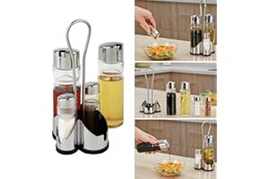 Anna Flowers Set 4 Pz. Oliera Inox Olio Aceto Sale Pepe Stand Tavolo Cucina Insalata Casa