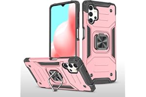 GOGME Funda para Samsung Galaxy A32 5G Delgado Rubber Caso, Estuche con 360 Anillo Soporte Coche Magnético Hard PC + Silicona TPU Bumper Híbrida Rugged Antigolpes Carcasa, Oro Rosa