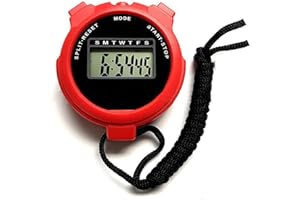 Tranzy Digital Handheld Sports Stopwatch, Multi-Function Stopwatch Timer with Large Display Date & Time, Stopwatch with12/24 Hours Clock, Stopwatch for Swimming, Running, Sports Training (Red)