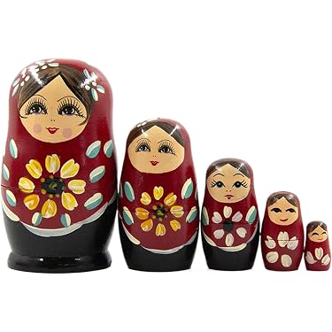 Poupées Russes Gigognes En Bois Peint Main - 5 Pièces, 11,5x6,5 Cm, Décoration Salon, Chambre, Entrée