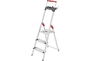 ‎HAILO Hailo L84 ComfortLine Alu-Sicherheits-Stehleiter - 3 XXL-Stufen belastbar bis 150 kg - Tiefe Standfläche & Haltegriff - Stehleiter mit Ablage - Aluleiter Made in Germany - Leiter rostfrei - Silber