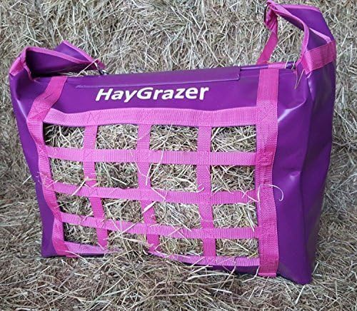 HAYGRAZER BAG - HAY FEEDER FOR HORSES OR PONIES FOR SLOW FEEDING, PREVENTS WASTAGE AND BOREDOM ON BOX REST OR DURING TRAVEL (PURPLE/PINK)