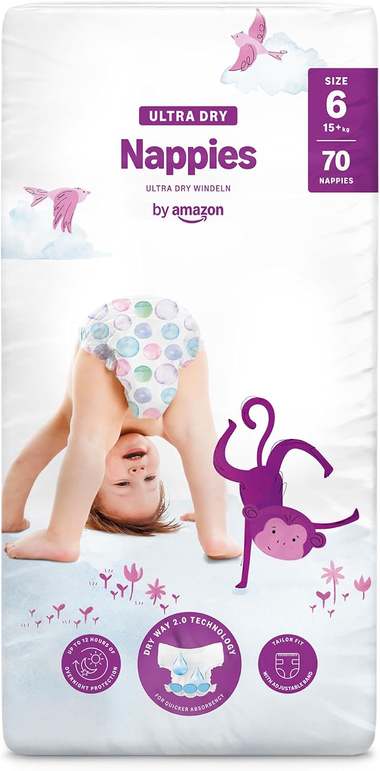By Amazon - 70 Ultra Dry Nappies - Size 6 (15+ kg) (Previously a Mama Bear Brand, Same Product)