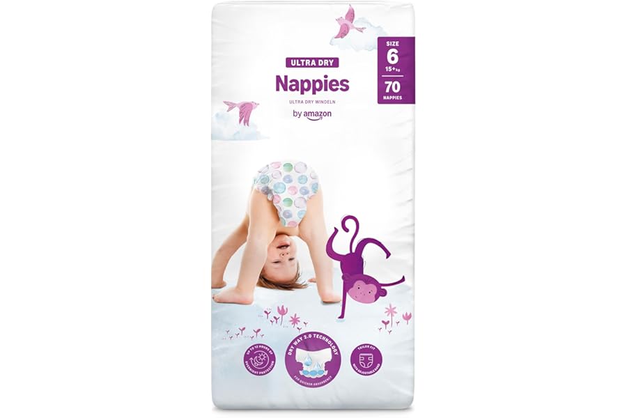 By Amazon - 70 Ultra Dry Nappies - Size 6 (15+ kg) (Previously a Mama Bear Brand, Same Product)