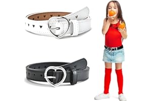 CUHZA Fille Ceinture Cuir Pu, 2 Pièces Ceinture Enfants avec Boucle en Forme de Coeur Réglable Vintage Habillée pour Pantalons Jeans Jupes Vestes Uniformes Scolaires Robes