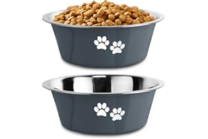 YUDANSI 1560ml Dog Bowls 2 Pack Medium Large Dogs Feeding Bowls Food Water Bowls with Non-Slip Silicone Sole, Stainless Steel Dog Dishes Elevated Raised Pet Feeder