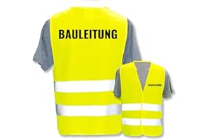 PIXIPRINTS.COM Bedruckte Marken-Warnwesten mit Leuchtstreifen * Standard- o. Reflex-Druck * Baugewerbe, Warnweste Begriffe BAU Gewerbe:Bauleitung, Farbe + Größe:Gelb (M/L)