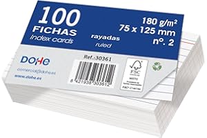 Dohe - Fiszki Liniowane z Kartonu (100 uds.) - Karty do Pisania Notatek, Tamaño 12,5x7,5 cm, 180 g/m², Nr 2, Materiały Biurowe - Kolor Biały