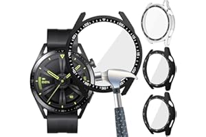 Acadeny Hülle [3 Stücke]Mit Gehärtetes Glas Displayschutz Kompatibles für Huawei Watch GT3 46mm,9H Härte 360° Rundum Schutzhülle Ultradünne Schutz PC Case,2Schwarz+Transparent