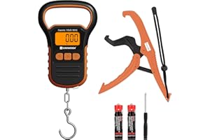 UNIWEIGH Fishing Scale 110lb/50kg with Lip Gripper, Digital Fish Scale, Hanging Hook Luggage Scale with 60inches Tape Ruler, Gift for Fisherman, 2 AAA Batteries Included - Orange