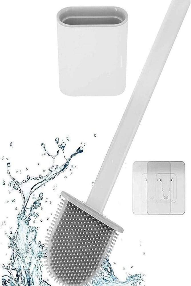 Tuvalet Fırçası Beyaz Renk Silikon Klozet WC Banyo Küvet Temizleme Fırçası Antibakteriyel Kolay Temizlenir Delmeden Duvara Monte Ürün boyutu: 36.5cm x 10cm x 4.1cm (Beyaz)