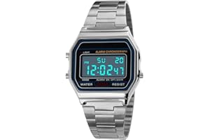 Nicoone Reloj de Pulsera Digital Vintage para Hombre y Mujer, Reloj De Negocios De Lujo, 30M Resistente Al Agua, Impermeable Deportivo De Acero Inoxidable