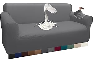 ‎GRANBEST Granbest Dicke Wasserdicht Sofabezug 1 Stück Luxuriös Thick Couchbezug für Hunde Schick Jacquard Elastische Couchbezug Möbelbezüge mit Anti-Rutsch-Schaumstoffe (3 Sitzer, Hellgrau)