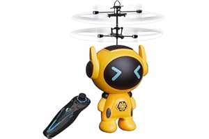 Tcvents Rc Flying Robot Toys for 5-12 Years Old Boys- Remote Control Helicopter Built-in LED Mini Flying Toy for Kids & Adults Birthday Gift（Yellow）
