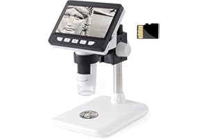 Koolertron IPS Digital Microscope 50 to 1000X USB Microscope 4.3 inch LCD Display 1080P Biological Microscopes with 32GB TF Card 8 LED Lights Kids Handheld Camera Video Recorde