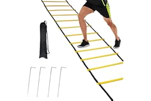 AETHERAURORA Trainingsleiter 6m mit Tasche und 4 Heringen Fußball Trainingsset 12 Sprossen Fussball Trainingsset Einstellbar Koordinationsleitern fur Kinder und Erwachsene, Fußballtraining und Boxtraining