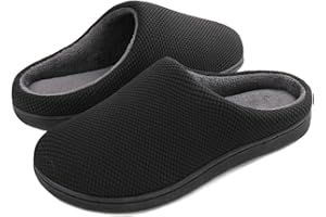 Wishcotton Men's Warm Slip On Slippers with Cozy Memory Foam, Closed Toe Man House Shoes, Lightweight Indoor/Outdoor Sole
