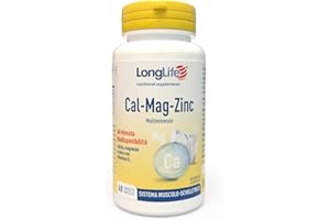 LongLife® Cal-Mag-Zinc | Integratore di calcio, magnesio e zinco, con vitamina D | Alta biodisponibilità | 2 mesi di trattamento | Salute delle ossa e del sistema nervoso | Vegetariano e senza glutine