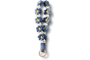 AOKSUNOVA Schlüsselanhänger Makramee Blume Blau Schlüsselanhänger Band für Damen Schlüsselbund Kurz