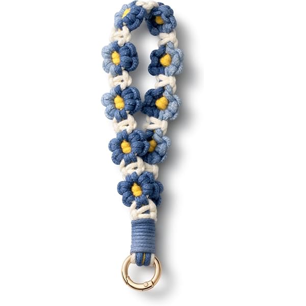 Boho-Makramee-Schlüsselanhänger Mit Gänseblümchen-Motiv – Handgewebt, Baumwolle, Karabinerhaken, Ca. 19,7 Cm