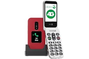 Doro - Téléphone À Clapet Leva E30 4G Seniors - Grand Écran 2,8", Écran Externe, Touches Contrastées, Son Fort & Clair, Caméra - Touche Secure - avec Station De Recharge - Rouge/Blanc