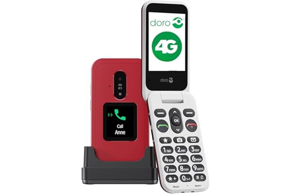 Doro - Téléphone À Clapet Leva E30 4G Seniors - Grand Écran 2,8", Écran Externe, Touches Contrastées, Son Fort & Clair, Caméra - Touche Secure - avec Station De Recharge - Rouge/Blanc