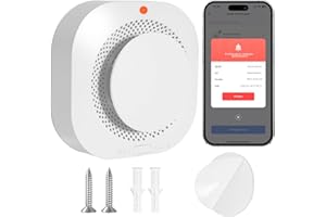 Vemfay Rivelatore di Fumo Intelligente, Rilevatore Fumo Wi-Fi fili con Batteria, Supportato da App, Rilevatore Fumo con Supporto Magnetico e viti, 1 pezzo
