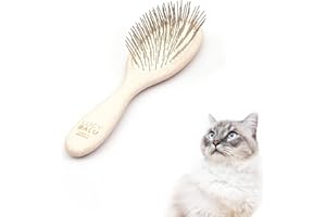 LucyBalu® spazzola per gatti a pelo corto e lungo | spazzola per gatti | spazzola per animali domestici | spazzola per gatti con setole in metallo e manico in legno bianco