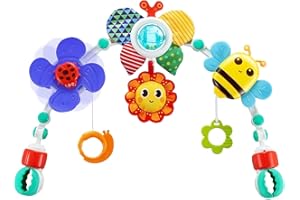 NEUYTIKY Arche D'activités Articulée pour Bébés et Tout-Petits,Jouets de Landau,Arche de Poussette,Arche d'Éveil pour Poussette avec Moulin à Vent,Hochet, Jouets Ajustables, pour transats, Jouet de Landau