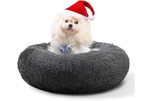 KSIIA Panier Chien Chat, Coussin Chat en Peluche Lavable, Ø 50 cm, Lit en Forme de Donut, Lit Rond pour Chat, Tapis pour Petit Chat et Chien, Gris Foncé