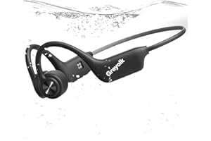 GREYOLK Swimming Headphones Bone Conduction, Bluetooth 5.3 Open-Ear Earphones, IP68 Waterproof with 32GB MP3 Player, Wireless Sports Headset for Swimming, Running, Cycling, Noise-Canceling Mic